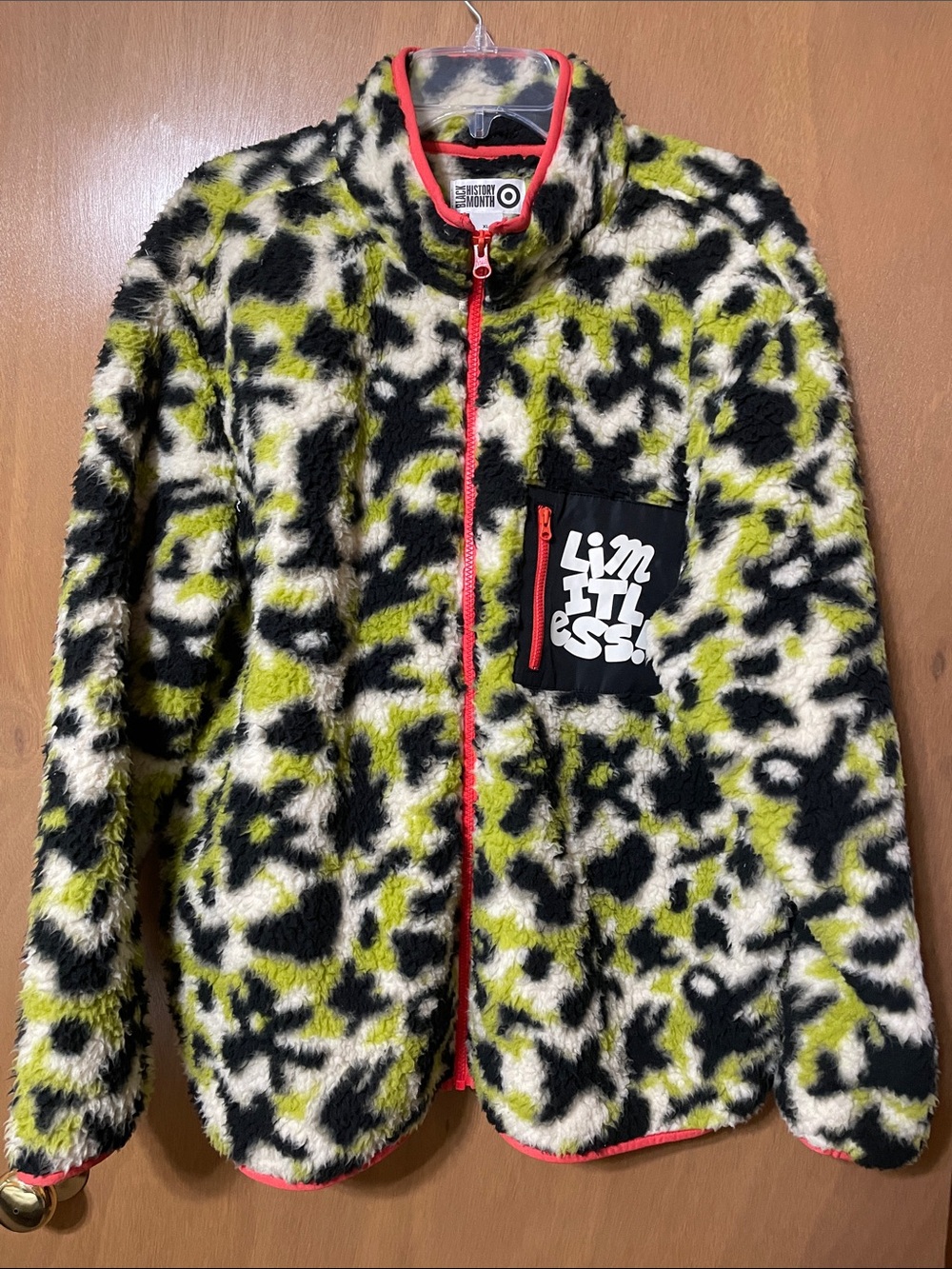 Target Lime Green Black White Fleece Jacket with Coral Trim